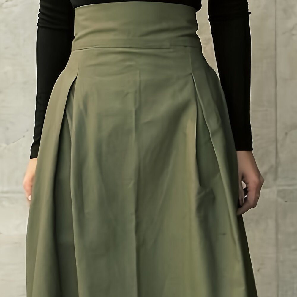 Elegant Army Green Polyester A-Line Skirt with Belt - Picture 5 of 7